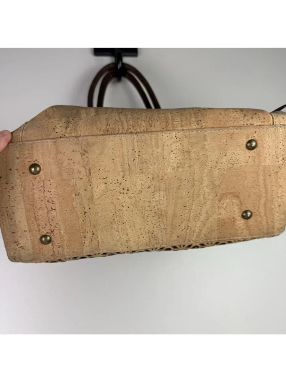 Natural Cork Satchel Bag 1SZ Tan Brown Laser Cut Portugal Vegan Eco Granola Boho